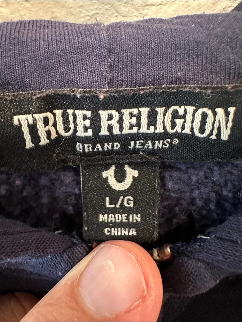 True Religion Full Zip Hoodie Navy Graphic Logo Sweatshirt Men’s Large